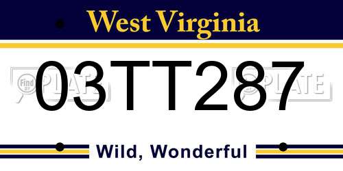 03TT287 West Virginia License Plate