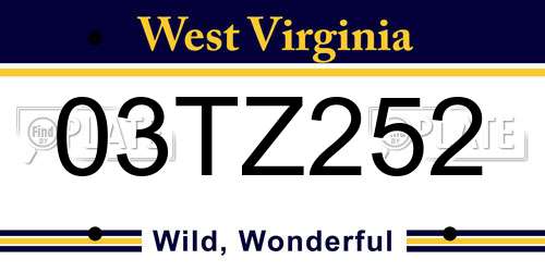 03TZ252 West Virginia License Plate