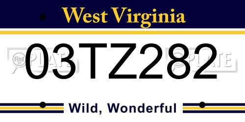 03TZ282 West Virginia License Plate