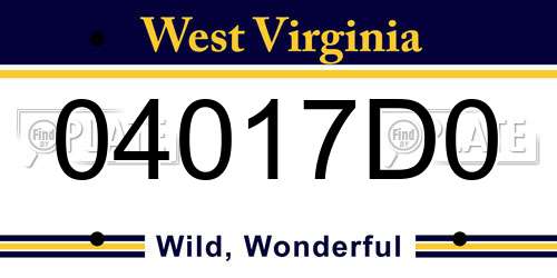 04017D0 West Virginia License Plate