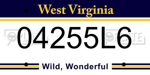04255L6 West Virginia License Plate