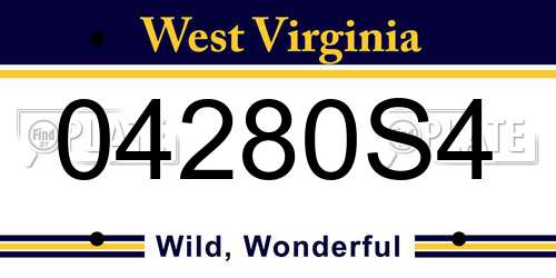 04280S4 West Virginia License Plate