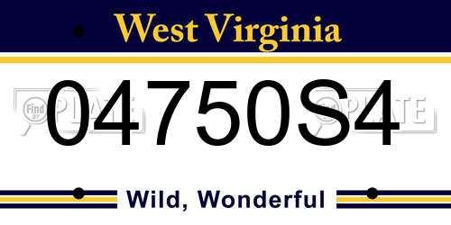 04750S4 West Virginia License Plate