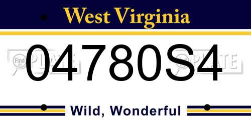 04780S4 West Virginia License Plate