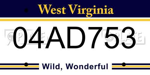 04AD753 West Virginia License Plate