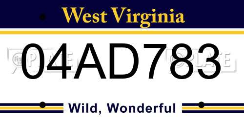 04AD783 West Virginia License Plate