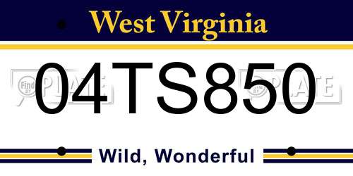 04TS850 West Virginia License Plate