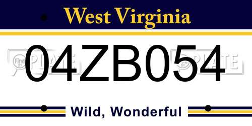 04ZB054 West Virginia License Plate