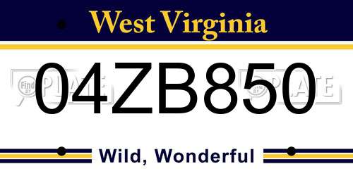 04ZB850 West Virginia License Plate