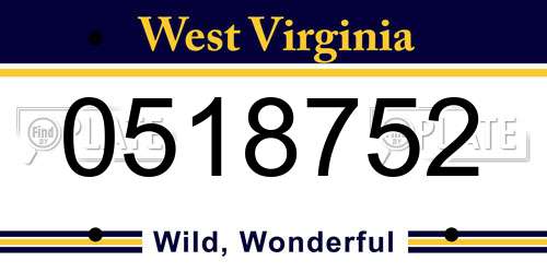 0518752 West Virginia License Plate
