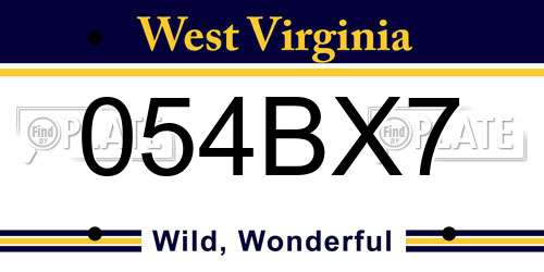 054BX7 West Virginia License Plate