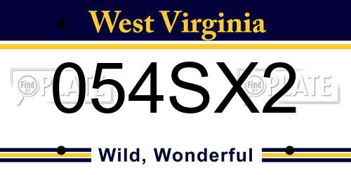 054SX2 West Virginia License Plate
