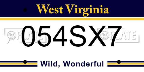 054SX7 West Virginia License Plate