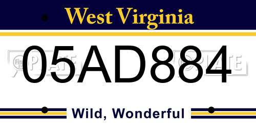 05AD884 West Virginia License Plate