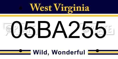 05BA255 West Virginia License Plate