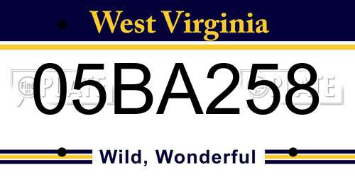 05BA258 West Virginia License Plate