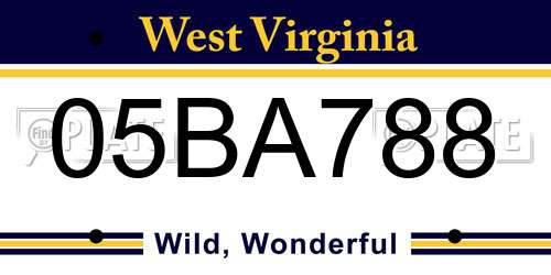 05BA788 West Virginia License Plate