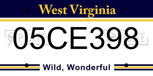 05CE398 West Virginia License Plate