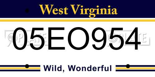 05EO954 West Virginia License Plate