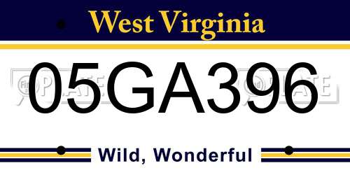 05GA396 West Virginia License Plate