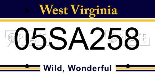 05SA258 West Virginia License Plate