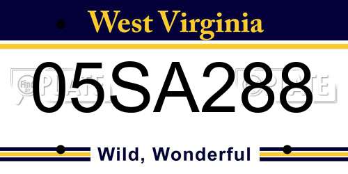 05SA288 West Virginia License Plate