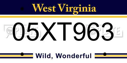 05XT963 West Virginia License Plate
