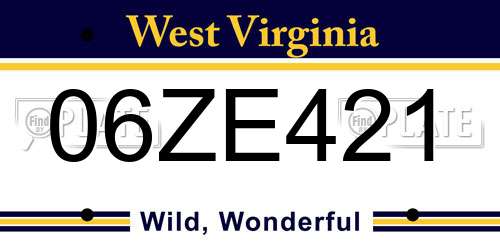 06ZE421 West Virginia License Plate