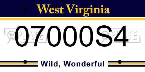 07000S4 West Virginia License Plate