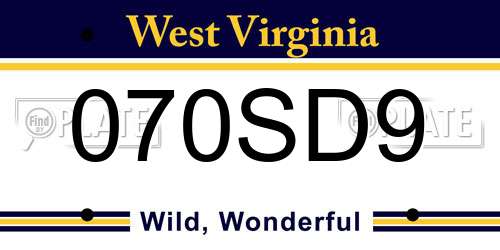 070SD9 West Virginia License Plate