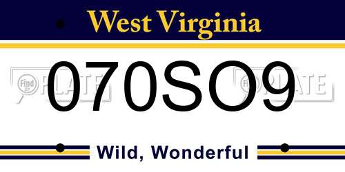 070SO9 West Virginia License Plate