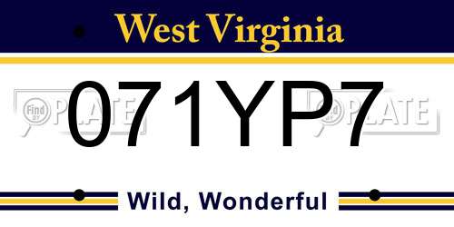 071YP7 West Virginia License Plate