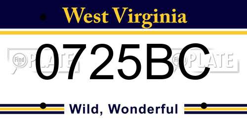 0725BC West Virginia License Plate