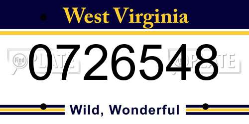 0726548 West Virginia License Plate