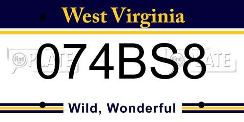 074BS8 West Virginia License Plate