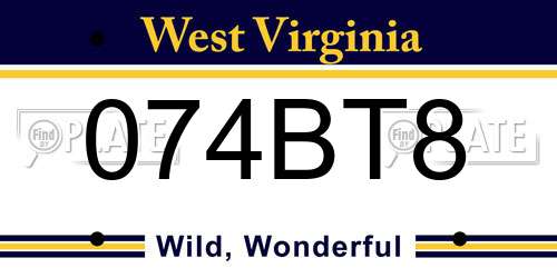 074BT8 West Virginia License Plate