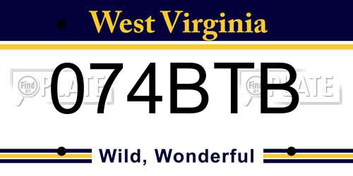 074BTB West Virginia License Plate