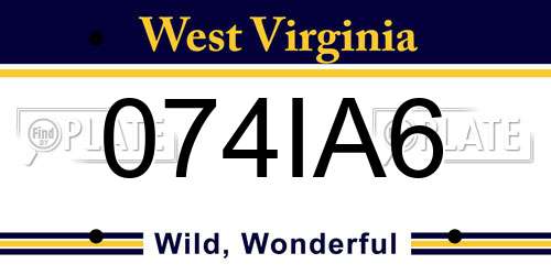 074IA6 West Virginia License Plate
