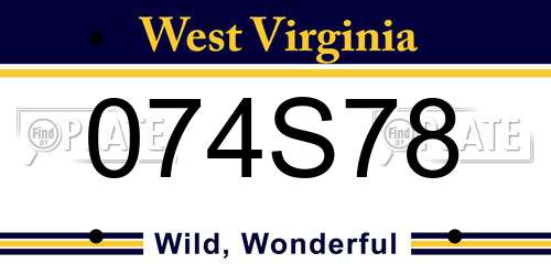 074S78 West Virginia License Plate