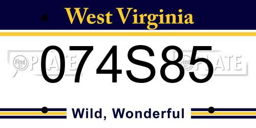 074S85 West Virginia License Plate