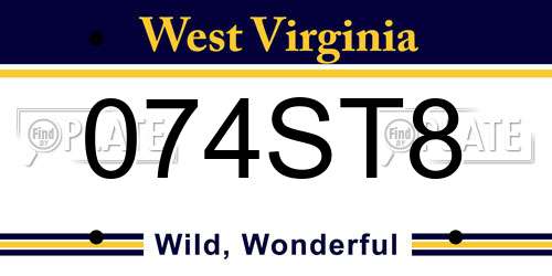 074ST8 West Virginia License Plate