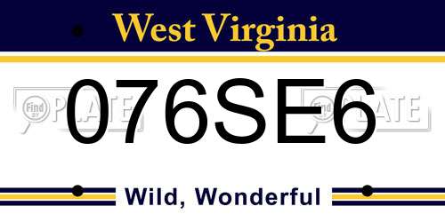 076SE6 West Virginia License Plate
