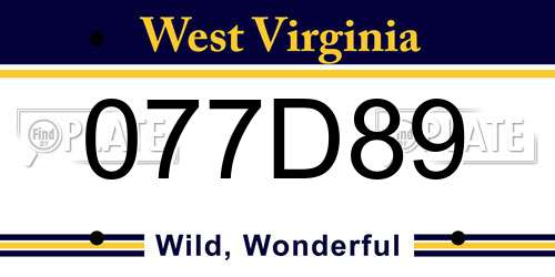 077D89 West Virginia License Plate