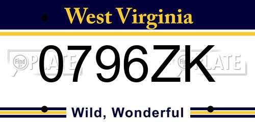 0796ZK West Virginia License Plate