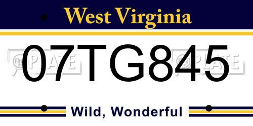 07TG845 West Virginia License Plate