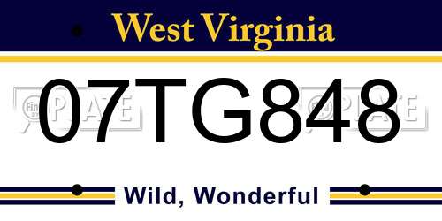 07TG848 West Virginia License Plate