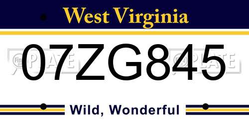 07ZG845 West Virginia License Plate