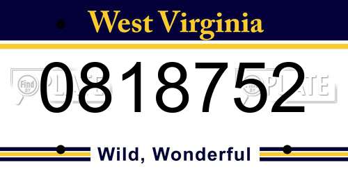 0818752 West Virginia License Plate