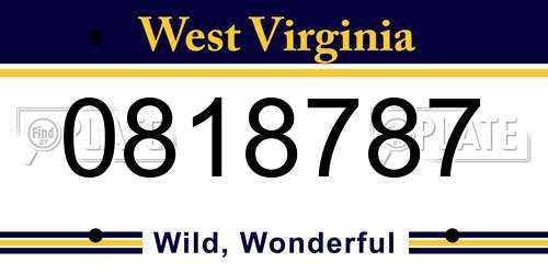 0818787 West Virginia License Plate