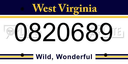 0820689 West Virginia License Plate